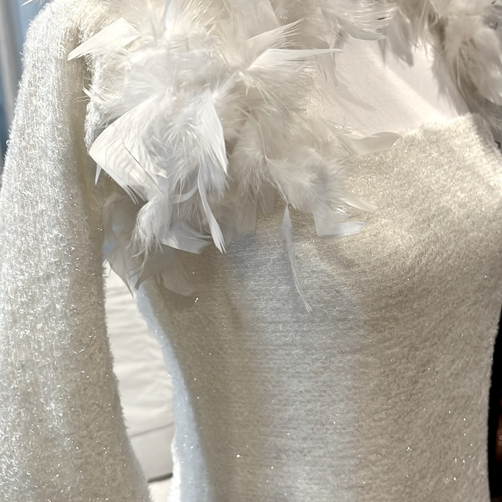 Carabella shimmering strapless dress & feather shrug. Large. Holiday dress - Picture 3 of 16